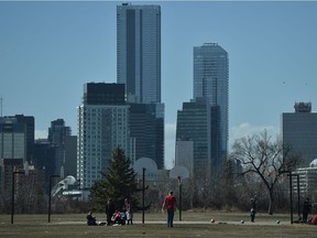 Spring time excerise as a group spends time outdoor at Forest Heights Park as warmer weather prevailed Friday but colder weather is forecast for the weekend and next weekend in Edmonton, April 8, 2022.