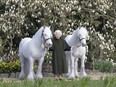 This new portrait of Queen Elizabeth II was released by The Royal Windsor Horse Show to mark the occasion of her 96th birthday. Queen Elizabeth II holds her Fell ponies, Bybeck Nightingale (right) and Bybeck Katie.