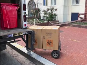 The two activists had allegedly come across a dolly carrying boxes of fetuses on the sidewalk.