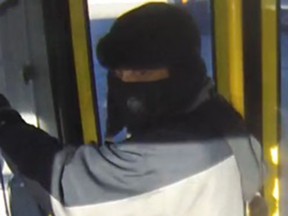 Edmonton police are seeking to identify the suspect in an alleged sexual assault that occurred on an ETS bus on Tuesday, Nov. 2, 2021. The man is described as South Asian, between 50 and 60 years of age, with an average build. He was reportedly wearing a black winter hat with ear flaps, a black mask and a light-coloured winter jacket with grey on the shoulders.