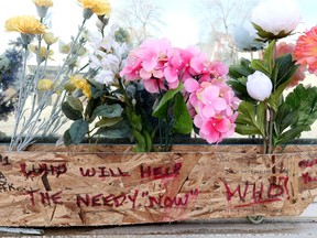 A memorial for Abdullah Shah, also known as Carmen Pervez, outside 9331 111 Street.