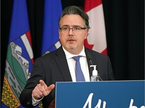 Natural gas and electricity associate minister Dale Nally provides an overview on April 20, 2022, of the legislation that, if passed, will give electricity and natural gas rebates to Albertans.