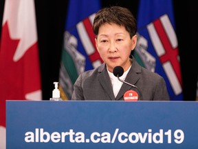 Dr. Verna Yiu, CEO and president of Alberta Health Services, speaks during a COVID-19 update on Oct. 12, 2021.
