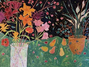 Lynn Malin's Still with the Lillies, oil on canvas, at Peter Robertson Gallery.