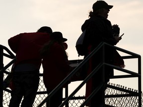 Cavalry FC fans cheer during first half Canadian Premier League action against FC Edmonton at Clarke Stadium in Edmonton on Friday May 6, 2022. Photo by Ian Kucerak