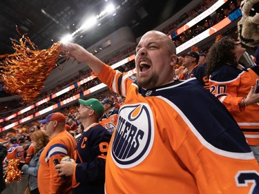 Fans cheer Edmonton Oilers' Connor McDavid's (97) goal on L.A. Kings' goaltender Jonathan Quick (32) during third period NHL Stanley Cup playoffs action at Rogers Place in Edmonton, on Saturday, May 14, 2022.