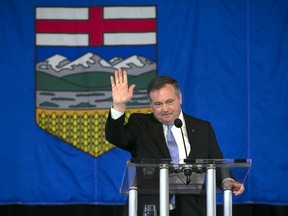 Jason Kenney spricht am Mittwoch, den 18. Mai 2022 bei einer Veranstaltung in Spruce Meadows in Calgary.