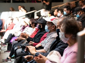 Members of Chinatown's community fill city council chambers for a discussion about the Community Safety and Well-being Strategy over a concern about violence, homicides and lawlessness in their neighbourhood in Edmonton, on Tuesday, May 24, 2022. Photo by Ian Kucerak