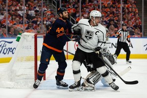 The Edmonton Oilers' Zack Kassian (44) fights with the Florida