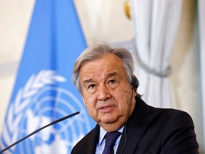 FILE PHOTO: United Nations Secretary-General Antonio Guterres speaks during a news conference in Vienna, Austria on May 11, 2022.