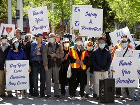 Edmontonians take part in a Chinatown safety rally outside City Hall, in Edmonton Saturday May 28, 2022.