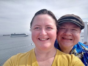 Husband and wife Angelyn and Richard Burk aboard a Carnival Cruise Line ship in March 2022. The couple has decided to spend their retirement on cruise ships. MUST CREDIT: Family photo