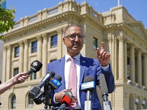 Mayor Amarjeet Sohi speaks following his meeting with provincial government officials, including Justice Minister Tyler Shandro, to discuss the issues of crime and safety in Edmonton on May 31, 2022.