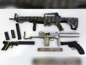 ALERT Edmonton's organized crime team seized two firearms after a vehicle was seen leaving a north Edmonton address associated to drug trafficking activity. Another firearm was located in the trunk of a separate vehicle involved in the investigation. The MAC-10 was equipped with a silencer and prohibited extra-capacity magazines were located in the same bag. Supplied images, ALERT 2022