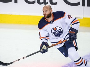 May 26, 2022; Calgary, Alberta, CAN; Edmonton Oilers right wing Zack Kassian (44) skates during the warmup period against the Calgary Flames in game five of the second round of the 2022 Stanley Cup Playoffs at Scotiabank Saddledome.