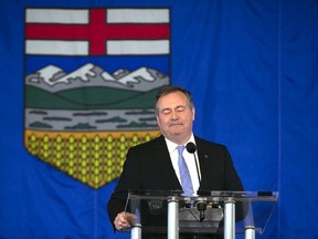 Jason Kenney speaks at an event at Spruce Meadows in Calgary on Wednesday, May 18, 2022. During the speech, he announced that he was stepping down as leader of the Alberta UCP party.