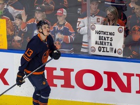 Edmonton Oilers Jesse Puljujarvi (13) warms up before  before NHL second round playoff hockey action against the Calgary Flames on Sunday, May 22, 2022 in Edmonton.