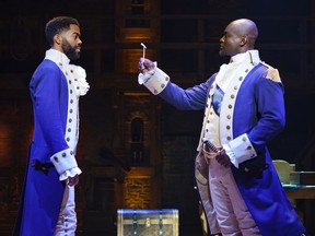 Julius Thomas III, left, and Isaiah Johnson star in Hamilton, at Edmonton's Jubilee Auditorium from June 21-July 10.