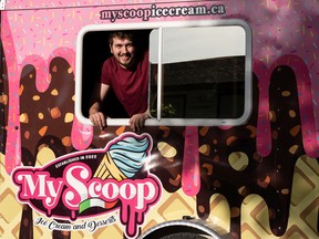 Kade Sanzo in his My Scoop ice cream truck, which hit Edmonton streets this week.