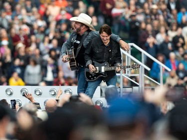 Garth Brooks (left) performs a sold out show at Commonwealth Stadium in Edmonton, on Friday, June 24, 2022.