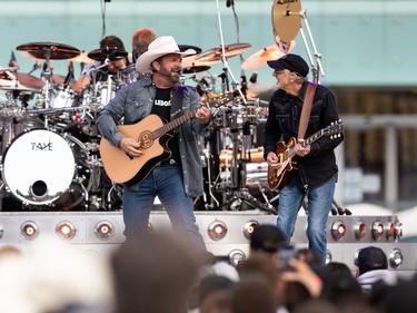 Garth Brooks (left) performs a sold out show at Commonwealth Stadium in Edmonton, on Friday, June 24, 2022.