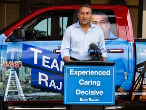 Raj Sherman speaks on June 29, 2022, while announcing his candidacy for the leadership of the United Conservative Party.