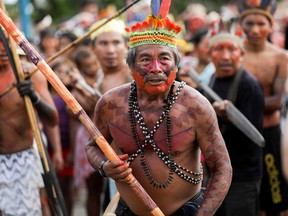 Indigenous people in the Amazon rainforest protest demanding for security in the lawless region, following the disappearance of British journalist Dom Phillips and indigenous expert Bruno Araujo Pereira, who went missing in Atalaia do Norte, Amazonas state, Brazil, June 13, 2022. REUTERS/Bruno Kelly