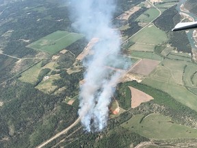 A wildfire approximately 16 kilometres north of Rocky Mountain House on June 3, 2022.