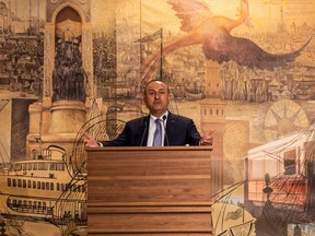 Turkey's Foreign Minister Mevlut Cavusoglu attends a news conference in Istanbul, Turkey, May 27, 2022.