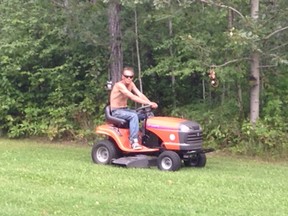 Peter Kaminski, seen mowing a neighbour's lawn in an undated photo. Kaminski was killed June 11, 2018, by Aurion Mustus, after an argument at the remote cabin on Lessard Lake where Kaminski lived.