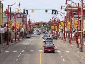 Edmonton's Chinatown may soon be in for some long-awaited upgrades. Photo shows 97 Street looking north from 105 Avenue on Wednesday, June 15, 2022, in Edmonton.