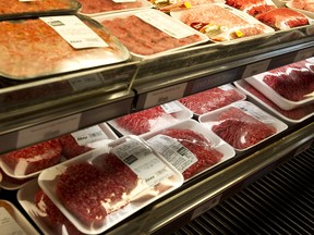 Ground beef is seen on the shelves of a grocery store in Sherwood Park. File photo.
