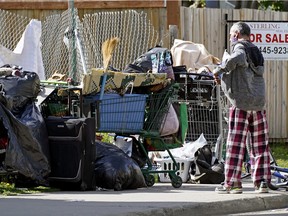 File: A homeless encampment in Edmonton's Chinatown on June 1, 2022.