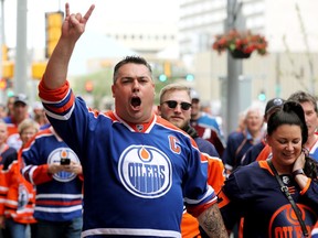 Edmonton Oilers fans arrive for the Game 3 of the Western Conference Final against the Colorado Avalanche, at Rogers Place in Edmonton, Saturday, June 4, 2022.