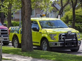 A photo radar truck works along 97 Street at the corner of 117 Avenue on Wednesday, June 1, 2022.