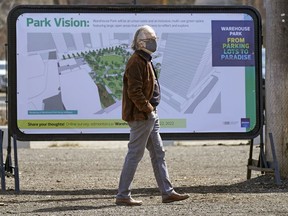 Steve Budnarchuk walks in a downtown Edmonton parking lot on Monday May 2, 2022, where the City of Edmonton launched a public engagement campaign on design concepts for the proposed Warehouse Park to be located between 106 Street and 108 Street just north of Jasper Avenue.