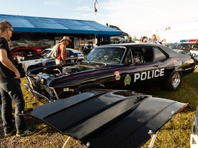 'Hot rubber, noisy engines': Rad Torque Raceway welcomes fans back 5 Racing fans check out the Blue Line Racing Association Edmonton Police Department dragsters during the Rocky Mountain National at Rad Torque Raceway south of Edmonton on Friday, July 8, 2022. Photo by Ian Kucerak