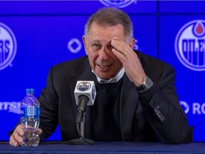 Edmonton Oilers General Manager Ken Holland speaks to the media on Tuesday, Jan. 11, 2022 in Edmonton.