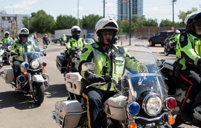 The police motorcade for Pope Francis’ visit to the Edmonton area convenes in front of the Edmonton Police Service headquarters in Edmonton, Alberta, Canada July 23, 2022. REUTERS/Amber Bracken