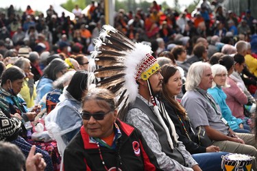 Indigenous community members await the arrival of Pope Francis at Muskwa Park in Maskwacis, Alberta, Canada, on July 25, 2022.