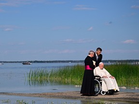 Pope Francis articipates in the Lac Ste. Anne Pilgrimage and Liturgy of the Word at Lac Ste. Anne, northwest of Edmonton, Alberta, Canada, July 26, 2022.