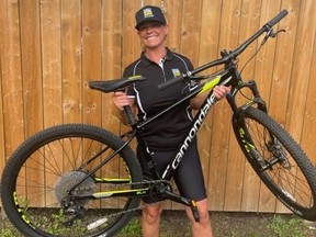 Linda Young. founder of Pinhead Components, poses with a bike recently. Pinhead is celebrating its 25th anniversary this year and on Saturday, Young flew to Frankfurt to continue its success story.