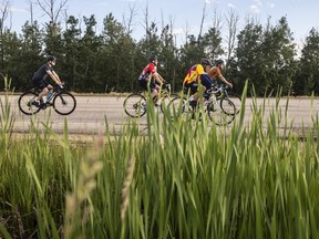 Bike riders take part in the largest MS bike event in Canada, in Leduc Alberta, July 9, 2022. The ride for MS goes from Leduc to Camrose and back.