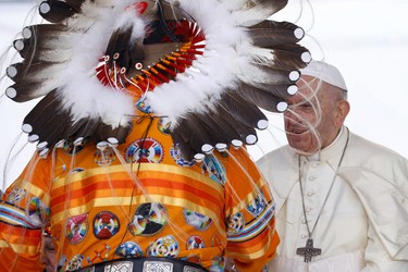 Pope Francis meets with First Nations, Metis and Inuit indigenous communities in Maskwacis, Alberta, Canada July 25, 2022.