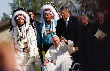 Pope Francis arrives to attend the Lac Ste. Anne Pilgrimage, an annual pilgrimage that welcomes tens of thousands of Indigenous participants from throughout Canada and the United States each year, at Lac Ste. Anne, Alberta, Canada July 26, 2022.