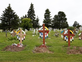 A view of graves ahead of Pope Francis' visit to the cemetery in Maskwacis, Alberta, Canada July 25, 2022.