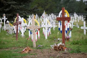 A view of graves ahead of Pope Francis' visit to the cemetery in Maskwacis, Alberta, Canada July 25, 2022.