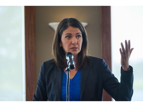 UCP leadership candidate Danielle Smith speaks at a campaign rally in Chestermere on Tuesday, Aug. 9, 2022.