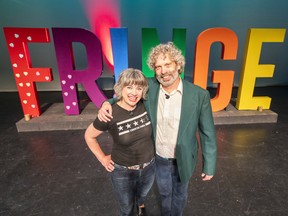 Megan Dart, left, executive director of the Edmonton International Fringe Festival, and Murray Utas, artistic director, launch the 41st iteration of the festival.