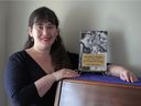 Author Melanie Gall with her book titled Deanna Durbin, Judy Garland and the Golden Age of Hollywood.